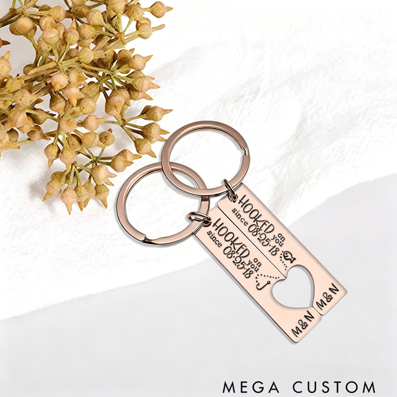 Personalized Couples Fishing Keychains Valentines Day Gifts Custom Keychains Custom Time and Name Romantic Gift for Anniversaries or Fishermen