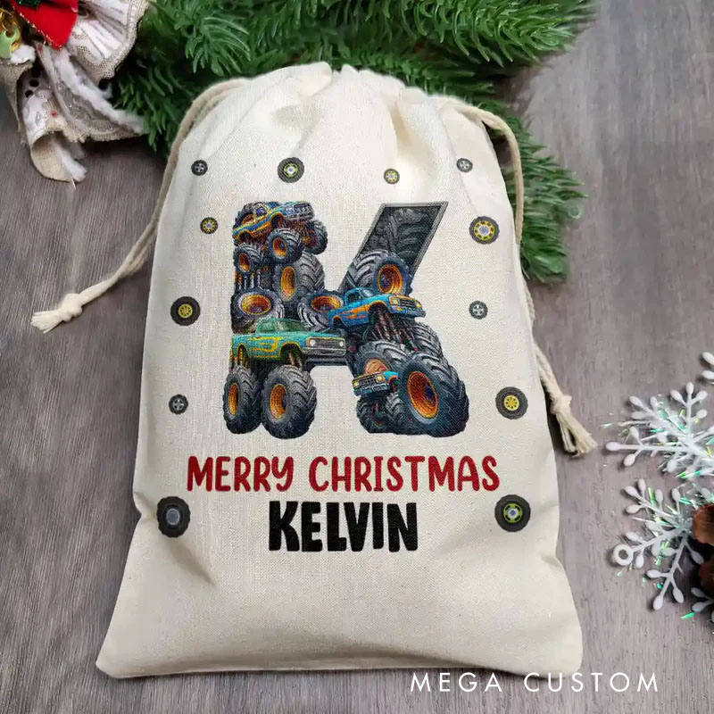 Personalized Favor Bag Kid Monster Truck Toy Container Monogram Initial 
