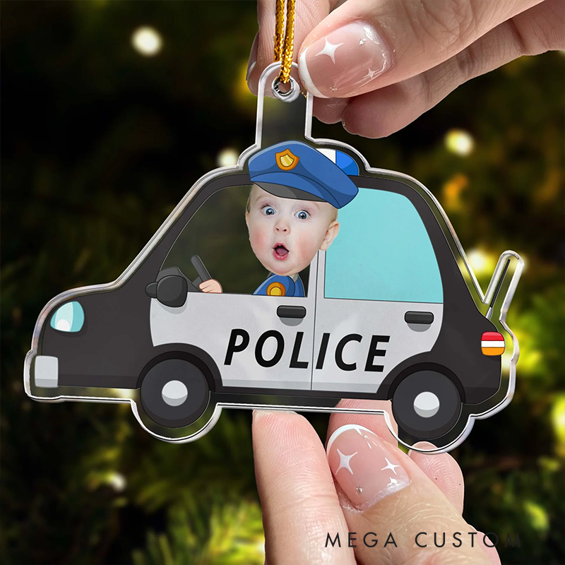 Personalized Police Car Ornament Custom Face Gift for Law Enforcement Children