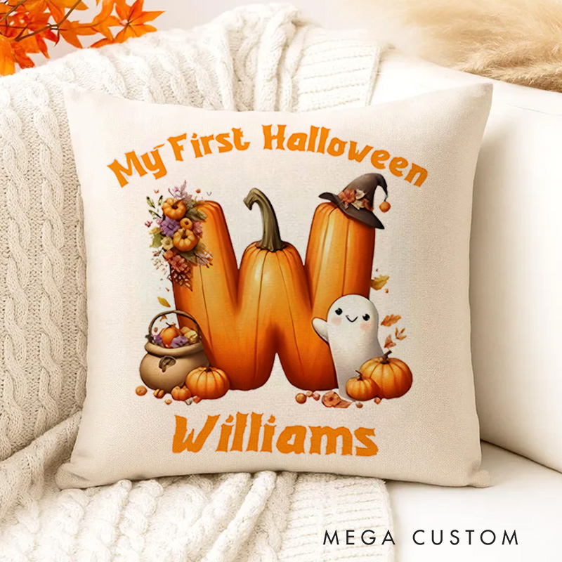 Personalized My First Halloween Pillow with Pumpkin and Ghost Design Featuring Name for a Special Keepsake