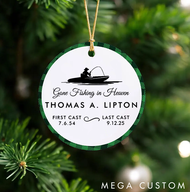 Personalized Memorial Ornament Gone Fishing in Heaven Ornament Memorial Gift for Fisherman Christmas Sympathy Gift for Fishing Lover
