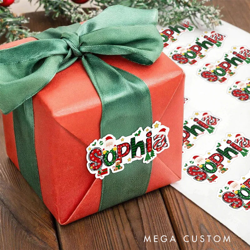 Personalized Santa Claus Elk Design Waterproof Stickers Labels with Name for Gift Decor Christmas Party Favors for Family Friends