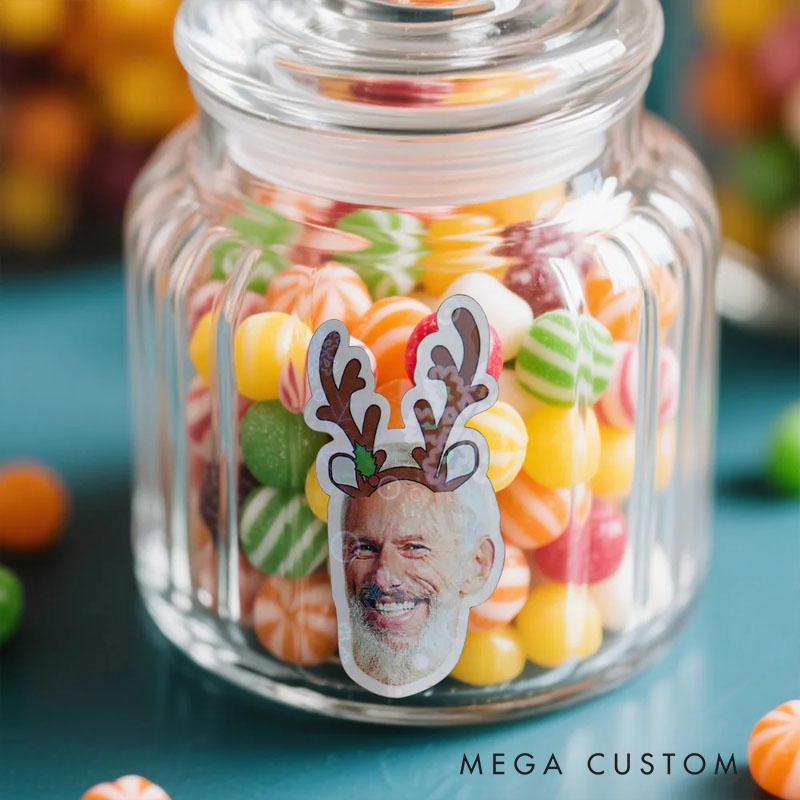 Personalized Santa Hat Face Photo Set of 12 Waterproof Stickers Gift Decor Christmas Party Favor for Family Friends