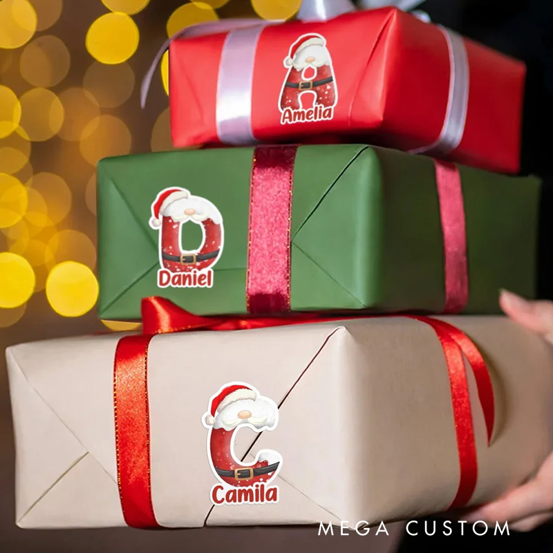 Personalized Santa Claus Christmas Initial Waterproof Stickers Labels with Name Christmas Decor Party Favors for Family Kids