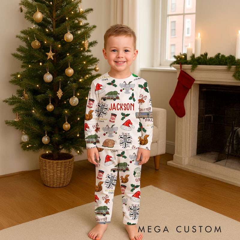 Personalized Festive Kids Pajamas with Holiday Patterns and Custom Names for a Cozy and Joyful Celebration