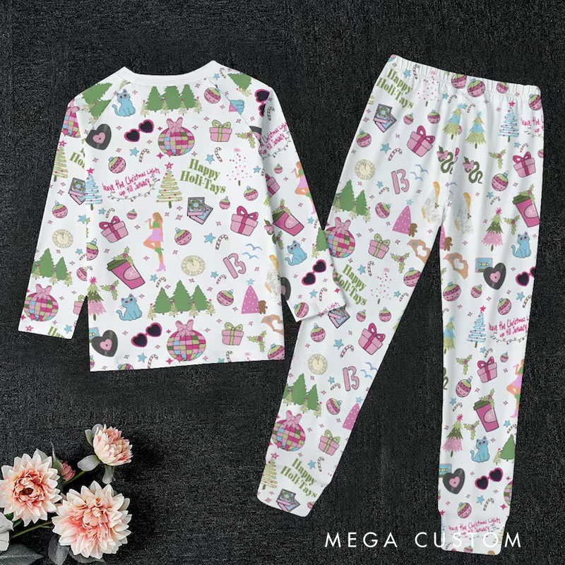 Personalized Festive Fun Kids Pajamas with Custom Name and Vibrant Holiday Graphics for Seasonal Delight