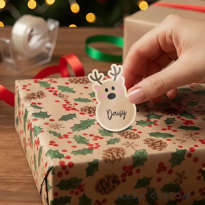 Personalized Elk Snowman Gingerbread Man Waterproof Stickers with Name Christmas Festival Party Gift for Family Friends