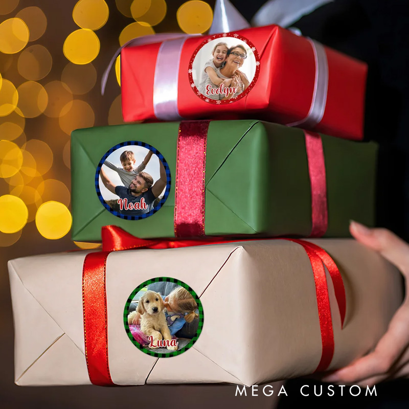 Personalized Photo Waterproof Stickers Labels with Name Gift Decor Christmas Party Favors for Family Friend Kid