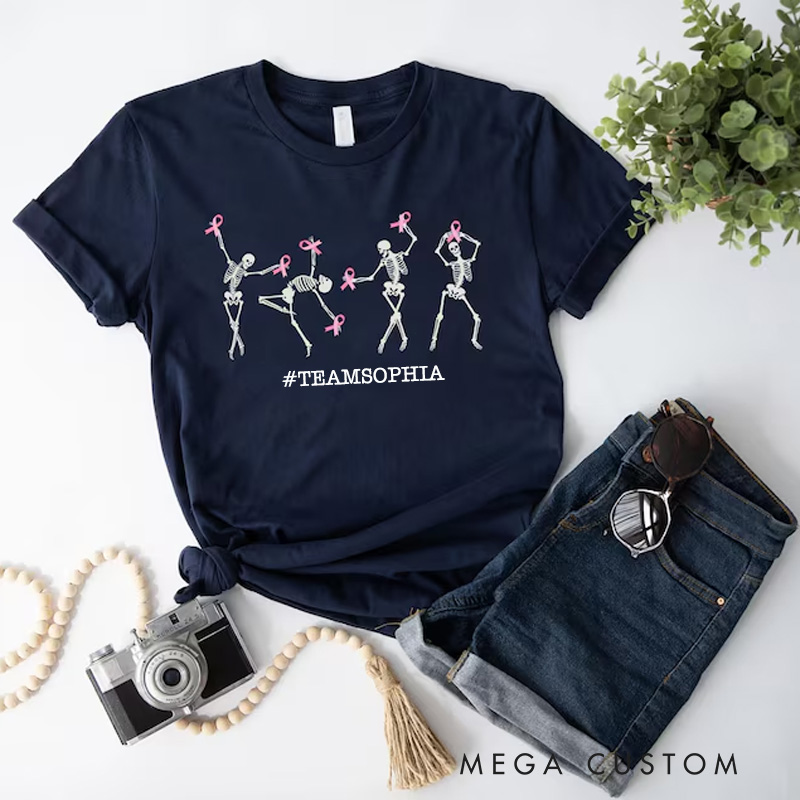 Personalized Breast Cancer Team Support T-Shirt with Custom Hashtag and Empowering Breast Cancer Awareness 