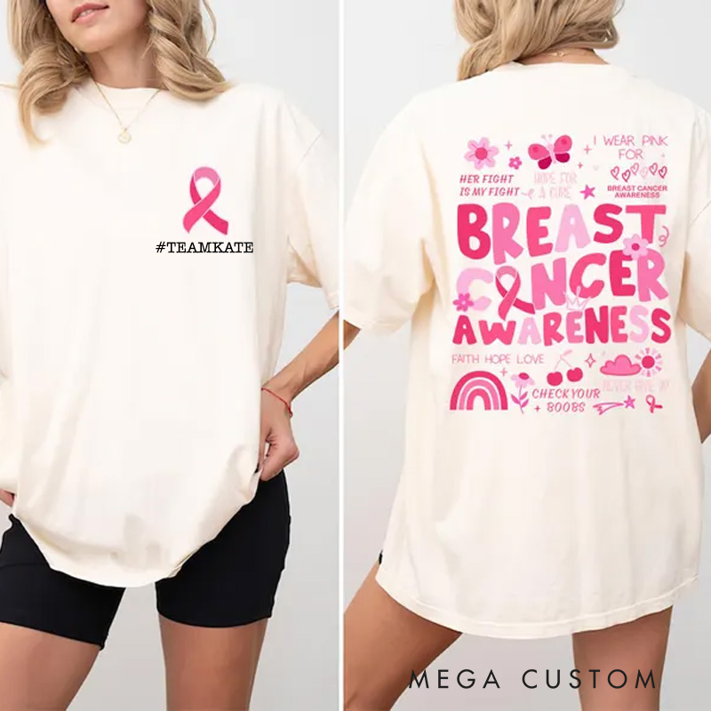Personalized Breast Cancer Awareness T-Shirt with Pink Ribbon and Inspirational Graphics for Support