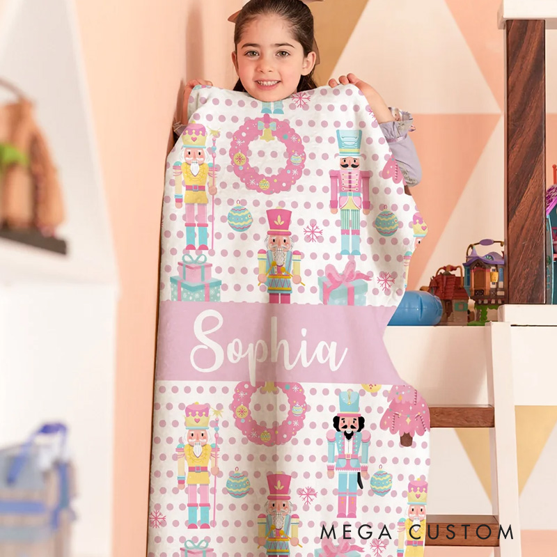 Personalized Cute Christmas Nutcracker Soft Throw Blanket with Name Home Decor Birthday Christmas Gift for Kid Girl