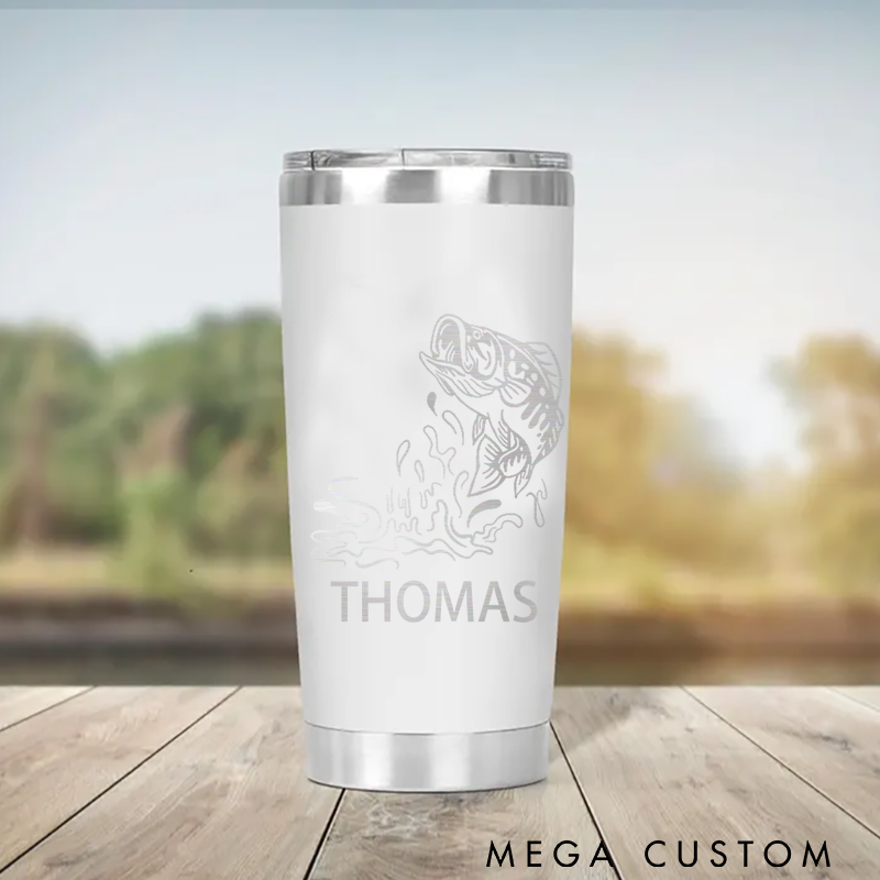 Personalized Fishing Tumbler Trout Travel Tumbler Gifts For Bass Fisherman Bass Fishing Large Mug Fishermen Water Bottle Camping Cup