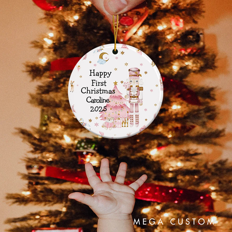 Personalized Pink Nutcracker Ballerina Merry Christmas Ceramic Ornament Baby Shower 1st Christmas Gift for Boys Girls Family