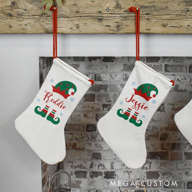 Personalized Elf Hat and Shoes Christmas Stocking with Custom Name for Playful Holiday Spirit