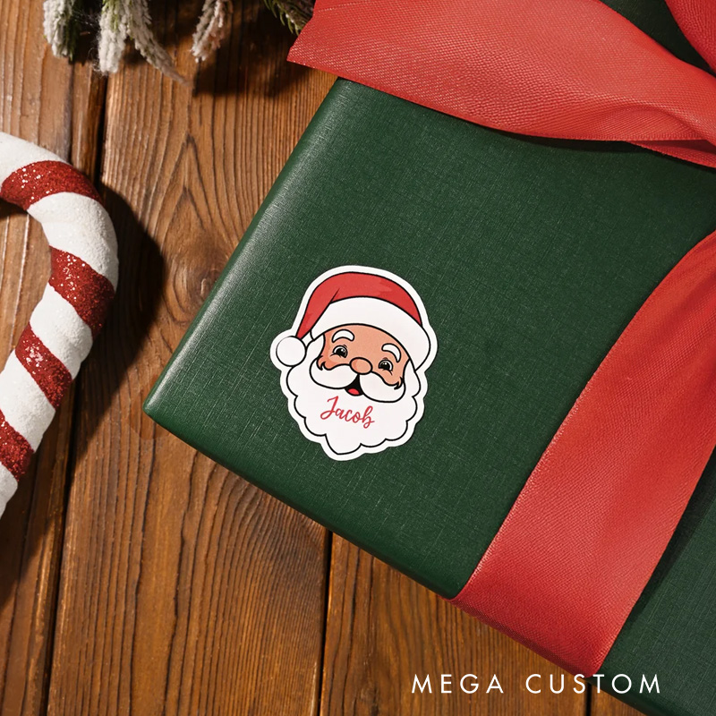 Personalized Cute Santa Claus Labels Stickers with Name Gift Decor Christmas Party Favor for Family Friends
