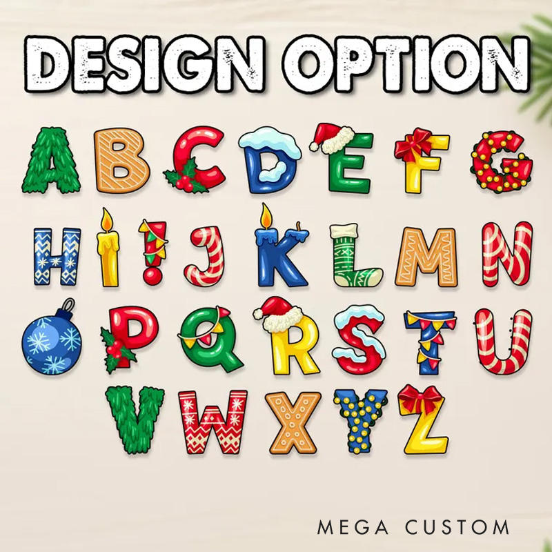 Personalized Festive Name Art Christmas Stickers with Holiday Icons for Unique and Cheerful Seasonal Decor
