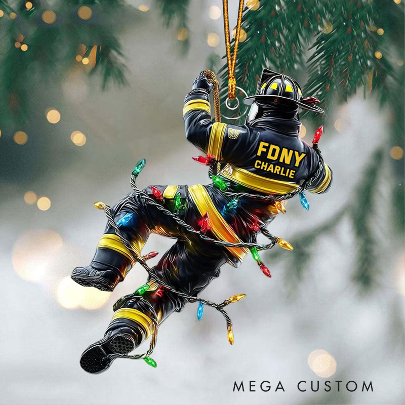 Personalized Firefighter Christmas Ornament with Custom Name Christmas Acrylic Ornament Gift for Firefighters