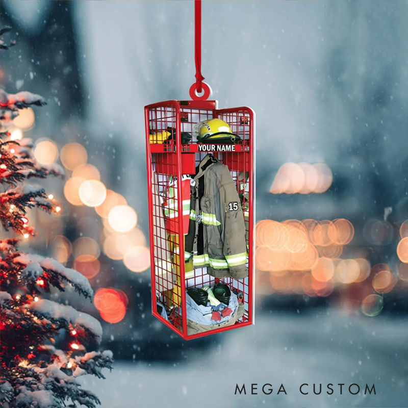 Personalized Firefighter Gear Locker Christmas Ornament Custom Name Christmas Acrylic Ornament Gift for Firefighters