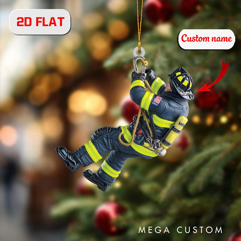Personalized Firefighter Rappelling Christmas Ornament Custom Name Christmas Acrylic Ornament Gift for Firefighters