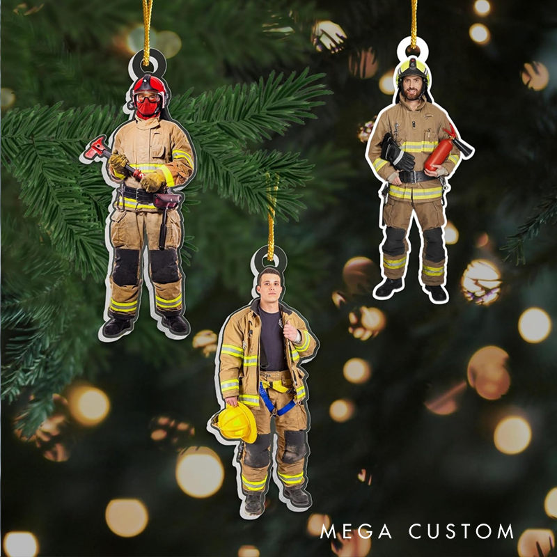 Personalized Firefighter Photo Christmas Ornament Christmas Acrylic Ornament Gift for Firefighters