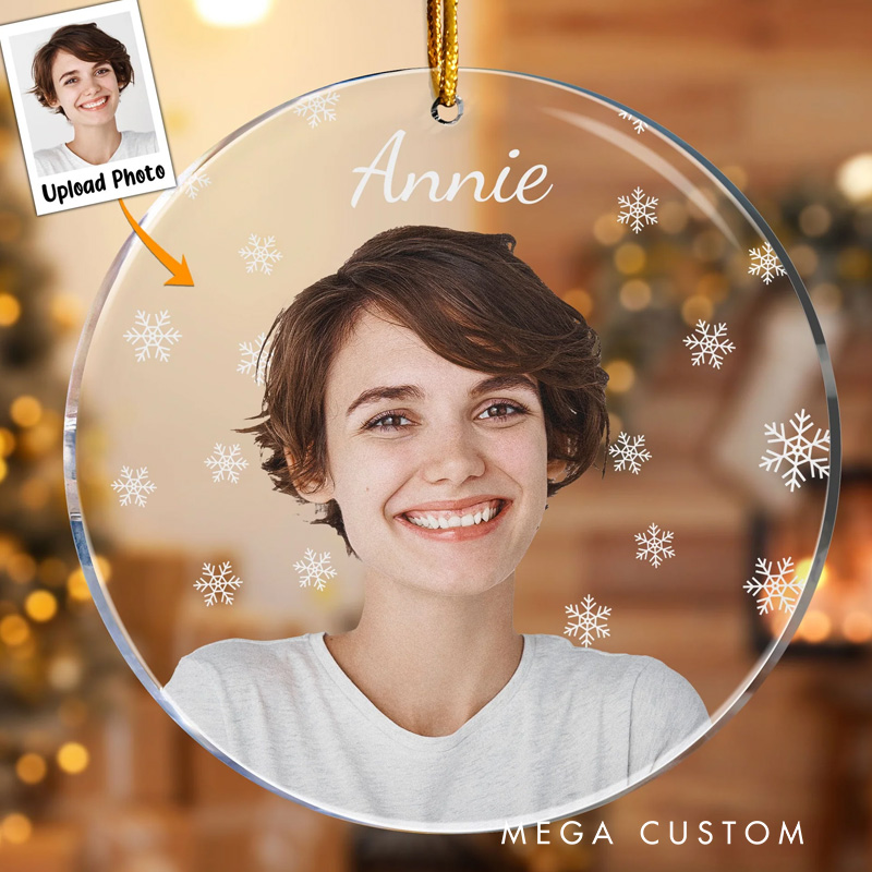 Personalized Photo and Snowflakes Christmas Ornament with Custom Name for Heartwarming Holiday Memories