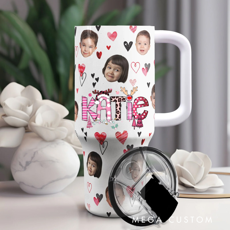 Personalized Photo Collage Tumbler with Custom Name and Heart Accents for a Unique and Cherished Gift Experience 40oz Tumbler