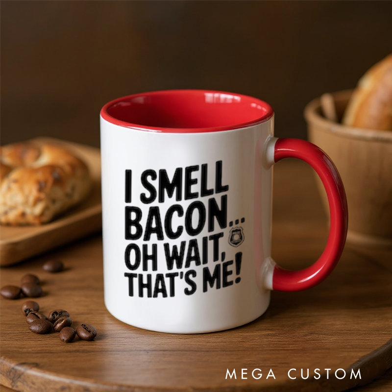 Personalized Police Officer Mug Custom Name Badge and Bacon Humor Design Gift for Police Officers