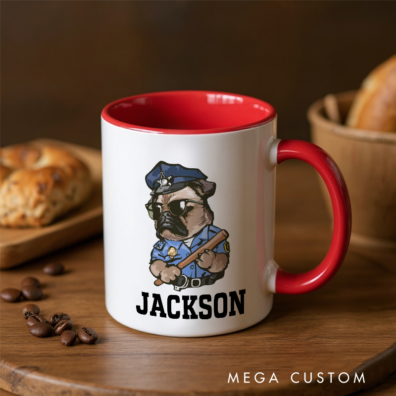 Personalized Police Officer Mug Custom Name Pug in Police Uniform Design Gift for Dog Loving Officers
