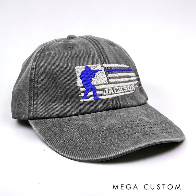 Personalized Police Embroidered Baseball Cap Thin Blue Line Design Unique Gift for Law Enforcement Officers