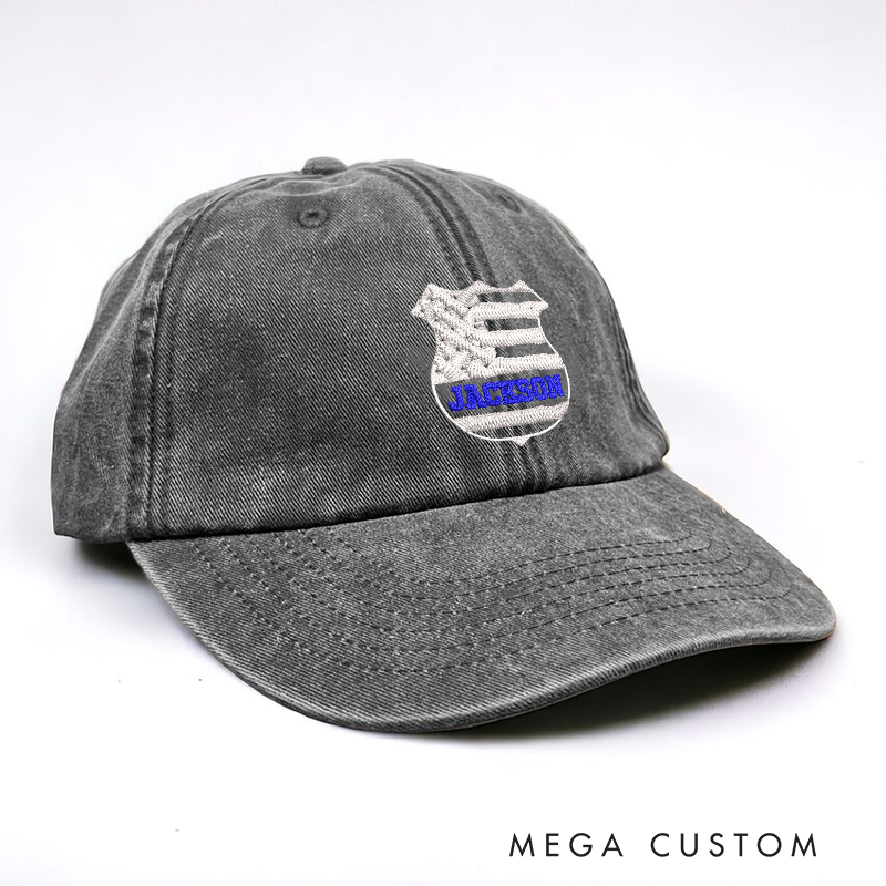 Personalized Police Embroidered Baseball Cap with Custom Name and Badge Thin Blue Line Design Unique Gift for Law Enforcement Officers