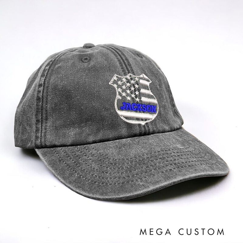 Personalized Police Embroidered Baseball Cap American Flag Badge Design Unique Gift for Law Enforcement Officers