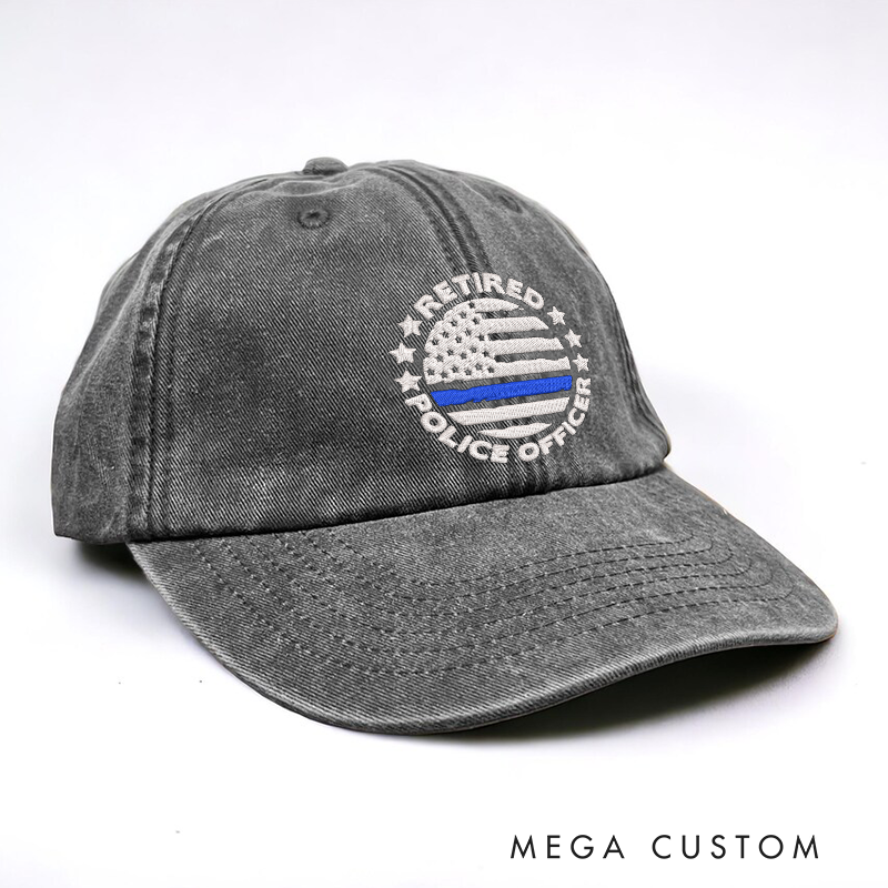 Retired Police Officer Embroidered Baseball Cap Thin Blue Line American Flag Design Gift for Retired Law Enforcement Officers