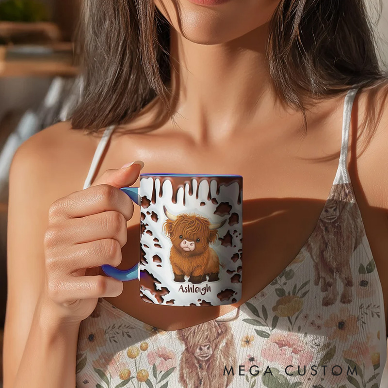 Personalized Ceramic Coffee Mug with Name and Coaster Birthday Gift for Highland Cow Lovers