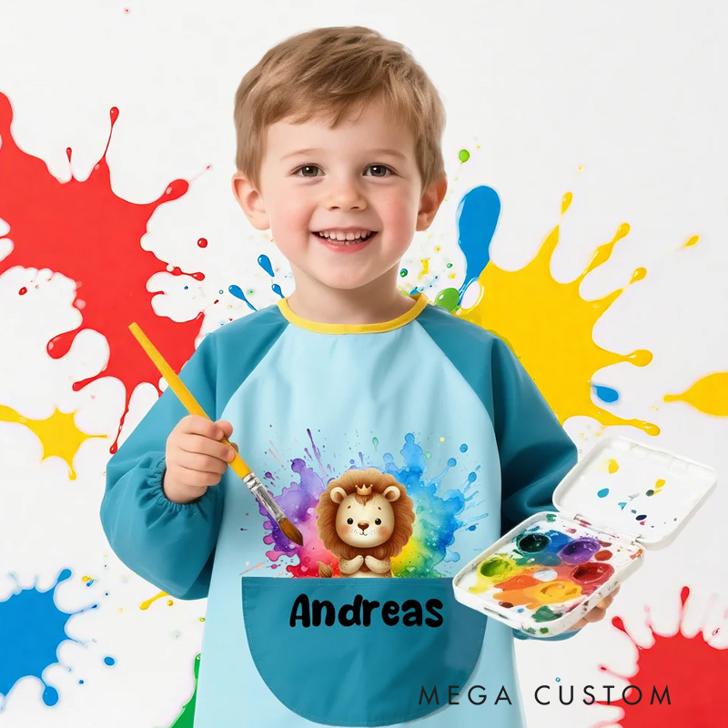 Personalized Cute Animal Foal Koala Waterproof Long Sleeve Kid Apron with Name Handcraft Activities Essential Birthday Gift for Kids