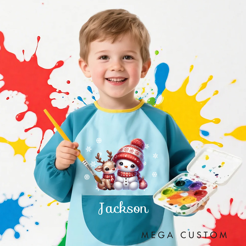 Personalized Winter Snowman Apron with Custom Name for Fun and Cozy Baking Adventures Kid Apron
