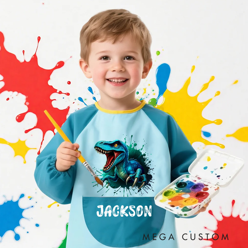 Personalized Dinosaur Art Apron with Custom Name for Creative and Exciting Painting Sessions Kid Apron