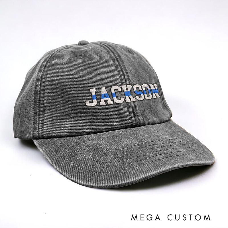Personalized Police Embroidered Baseball Cap with Custom Name and Thin Blue Line Design Classic Gift for Law Enforcement Officers
