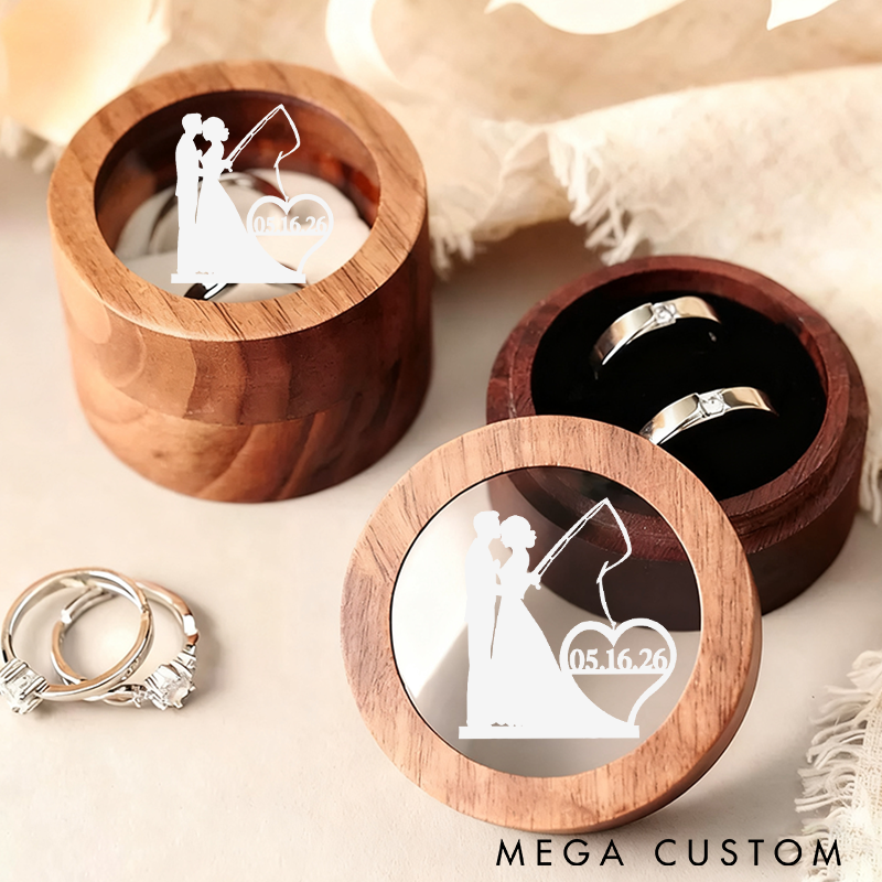 Personalized Wooden Ring Box Fishing Themed Design Custom Time Perfect for Weddings Engagements and Romantic Gifts for Fishing Lovers