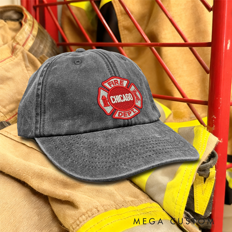 Personalized Chicago Fire Department Embroidered Baseball Cap Maltese Cross Gift for Firefighters and CFD Supporters