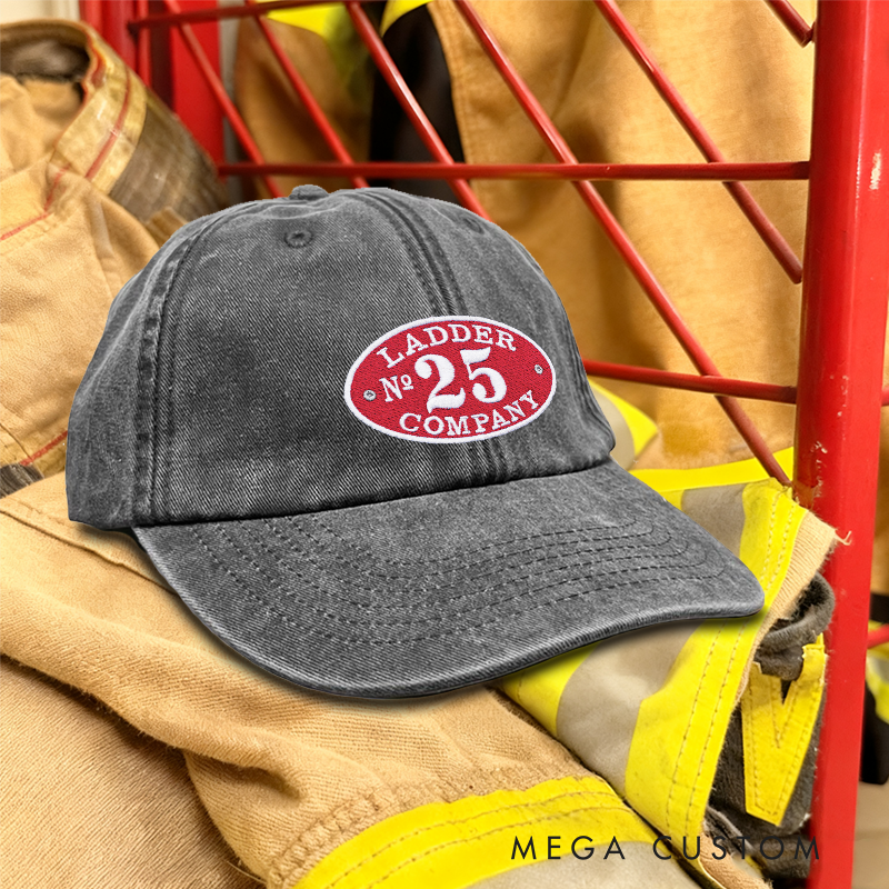 Personalized Ladder Company Number Embroidered Baseball Cap Thoughtful Gift for Firefighters and Fire Department Teams