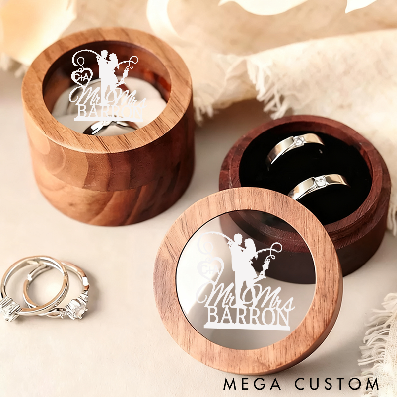 Personalized Wooden Ring Box Fishing-Themed Ring Box Custom Name Perfect for Couples Weddings Engagements and Romantic Gifts