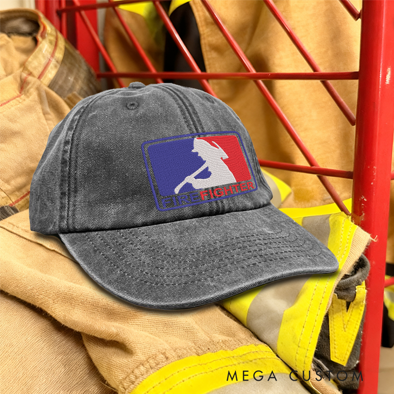 Personalized Firefighter Embroidered Baseball Cap with Bold Silhouette Design Perfect Gift for Firefighting Professionals
