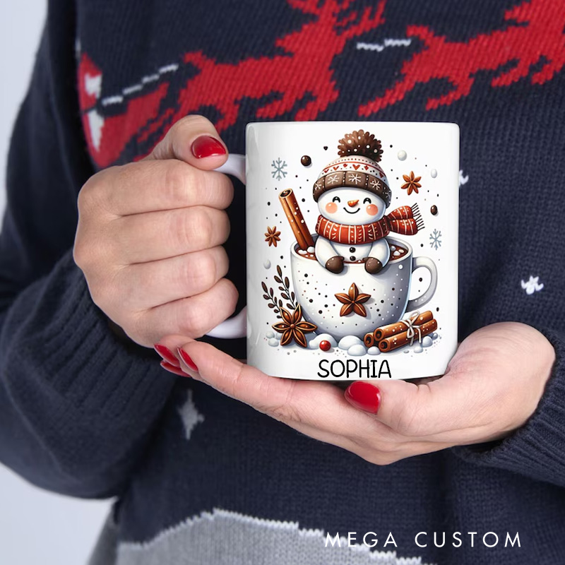 Personalized Winter Warmth Mug with Cozy Snowman and Seasonal Mug Gift for Kids Family