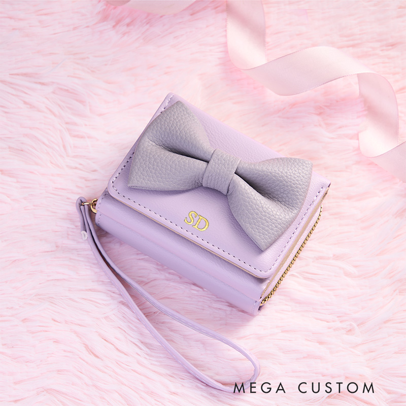 Personalized Elegant Bow Wallet with Soft Pastel Colors and Custom Initials for Stylish Sophistication Wallet