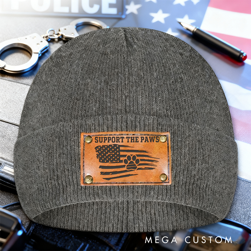 Personalized K9 Paws Beanie Leather Patch Design Unique Gift for Dog Lovers and K9 Handlers
