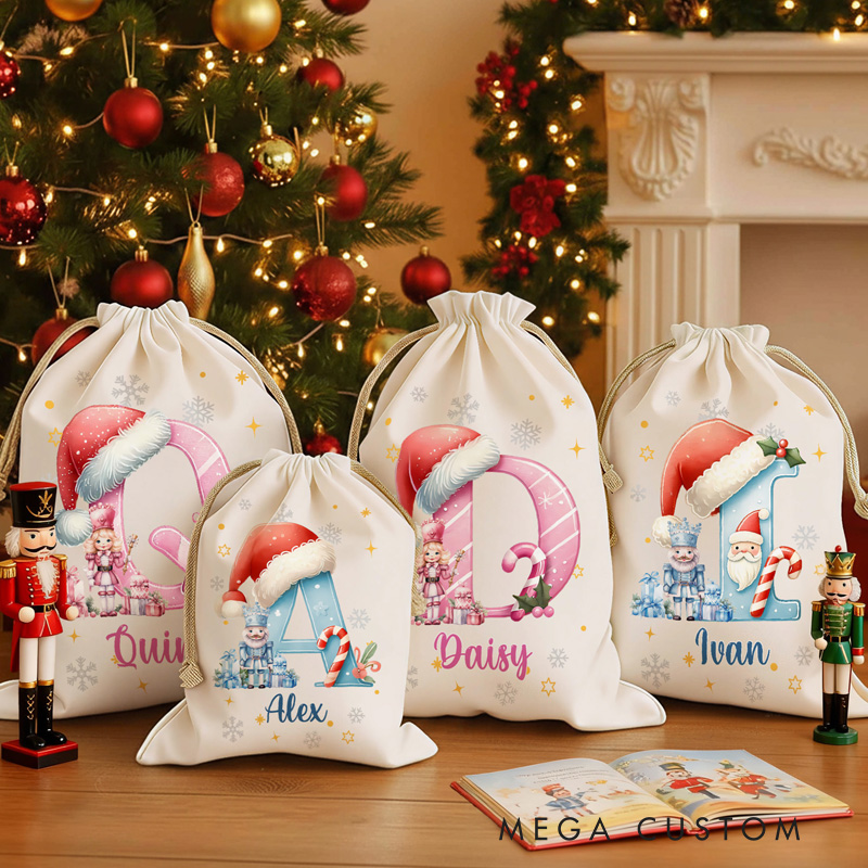 Personalized Christmas Gift Bag Custom Initial and Name Holiday Sack Unique Festive Present Bag