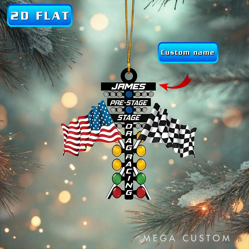 Personalized Drag Racing Acrylic Ornament Custom 2D Flat Christmas Ornament Gift for Race Car Enthusiasts and Motorsport Lovers