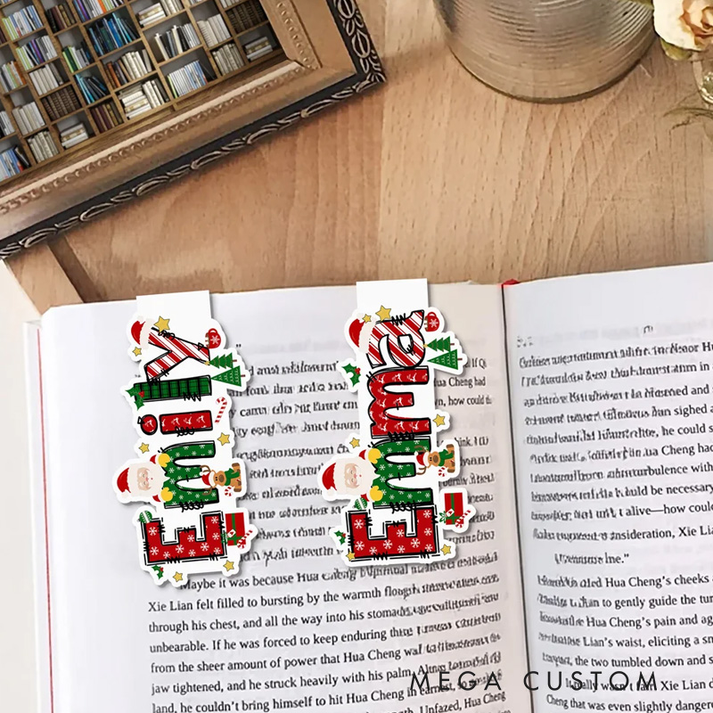 Personalized Santa Claus Elk Design Magnetic Bookmark Clip with Name Christmas Gift for Book Lover Friend