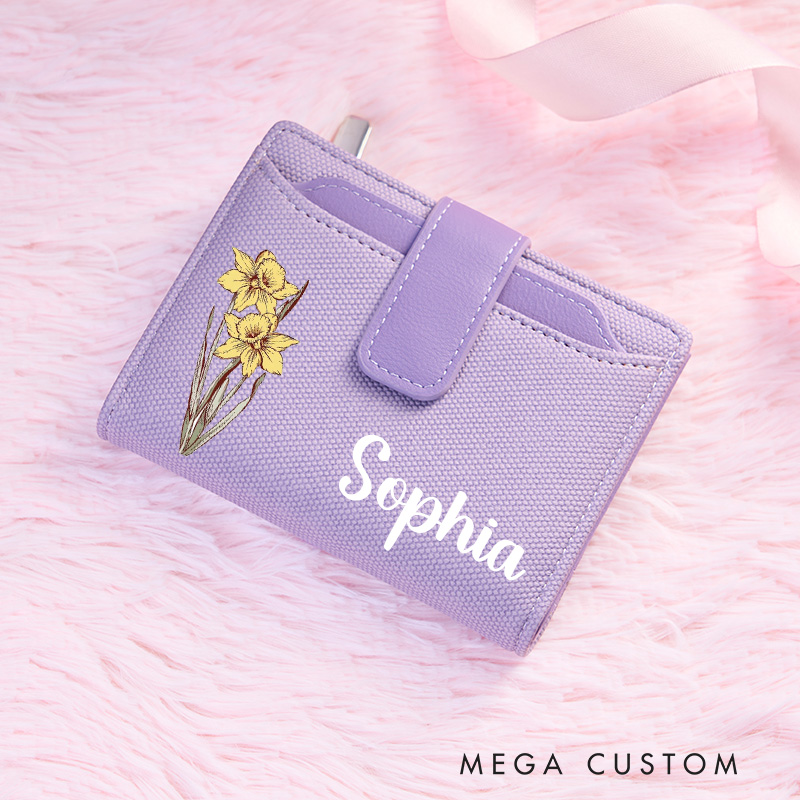 Personalized Chic Lavender Wallet with Delicate Floral Accents and Custom Name for Elegant Everyday Use Wallet
