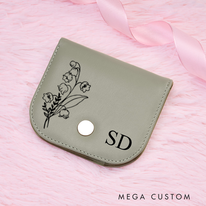 Personalized Minimalist Sage Wallet with Elegant Floral Line Art and Initials for Sophisticated Everyday Use Wallet